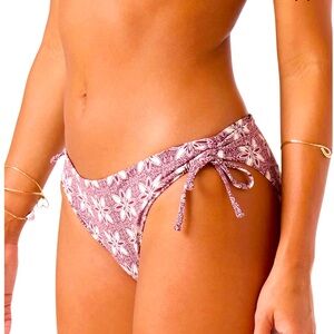 New ROXY batik bloom hipster lace maroon & white Floral Bikini Bottom- sz med